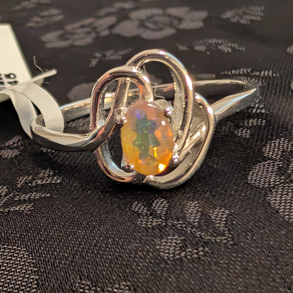 Genuine Natural Ethiopian Opal Sterling Silver Celtic Design 925 Silver Size 9 - Picture 10 of 12